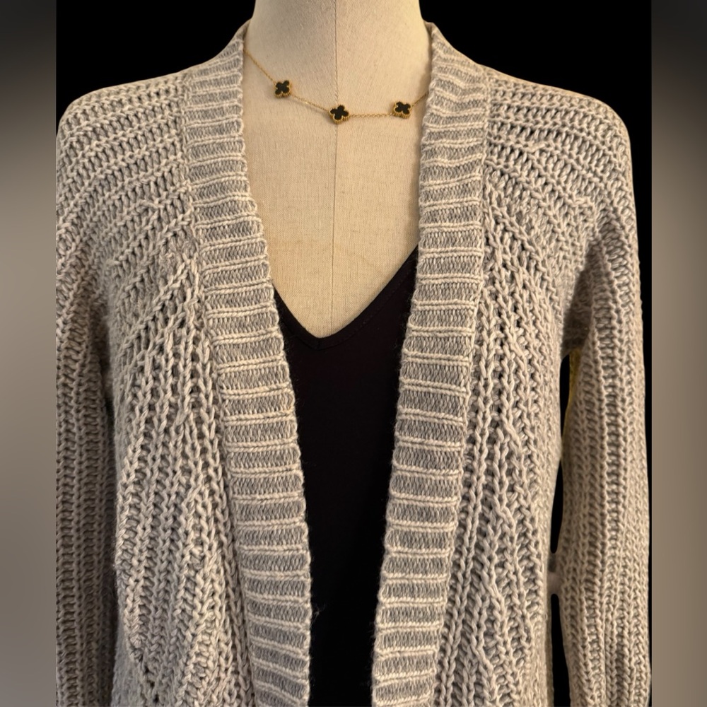 Anthro Moth Grey Open Front Chunky Knit Long Cardigan Cotton/Cashmere Blend SzS - Picture 8 of 15